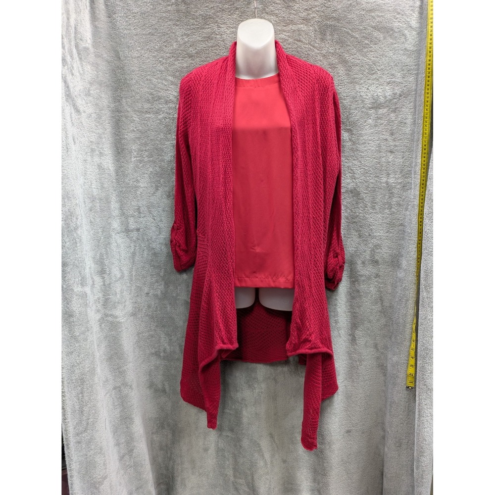 Womens Large 2pc Red Cardigan Top Set Cascade Knit Business Casual Monochrome